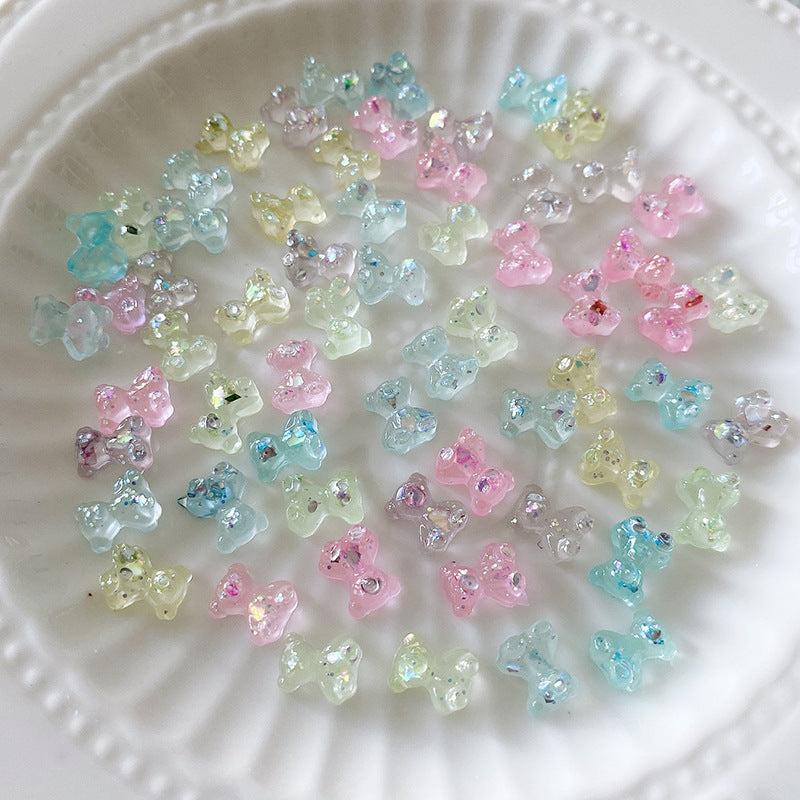 30pcs Resin Transparent Bear Nail Art Chrams Colorful Crystal Bear