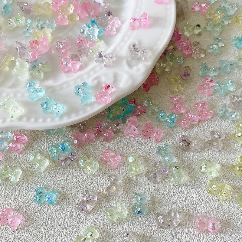 30pcs Resin Transparent Bear Nail Art Chrams Colorful Crystal Bear