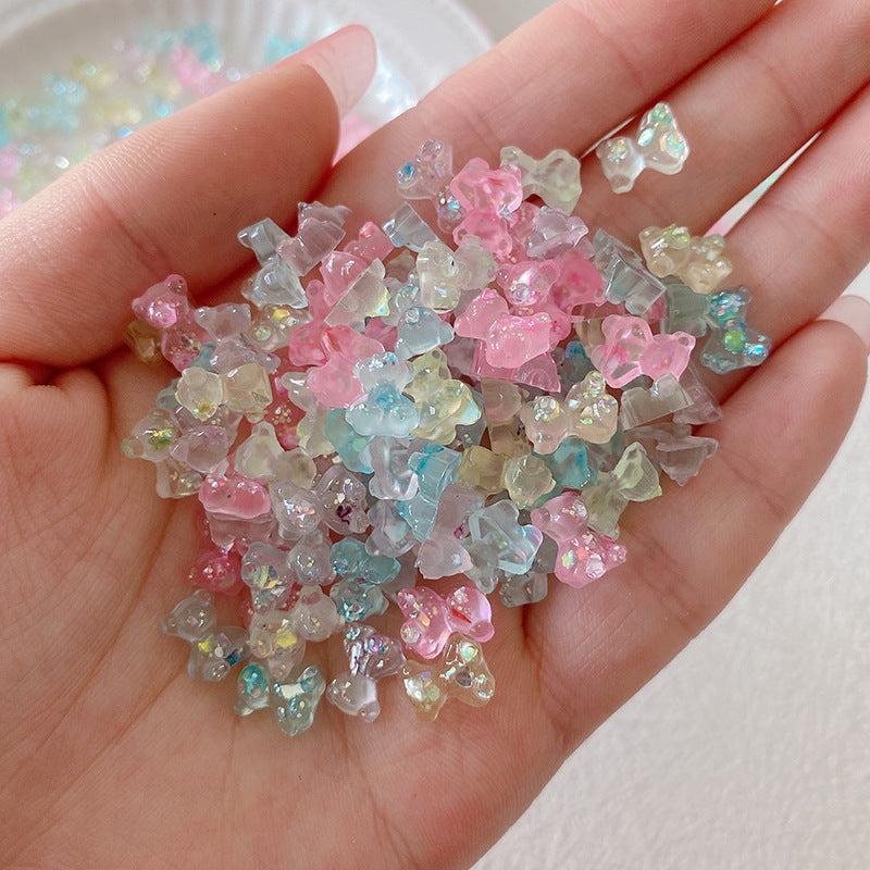 30pcs Resin Transparent Bear Nail Art Chrams Colorful Crystal Bear