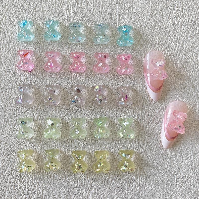 30pcs Resin Transparent Bear Nail Art Chrams Colorful Crystal Bear