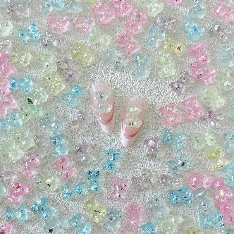 30pcs Resin Transparent Bear Nail Art Chrams Colorful Crystal Bear