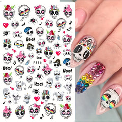5pcs Halloween Nail Art Stickers Skull Pumpkin Bat Decals Self Adhesive