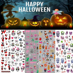 5pcs Halloween Nail Art Stickers Skull Pumpkin Bat Decals Self Adhesive