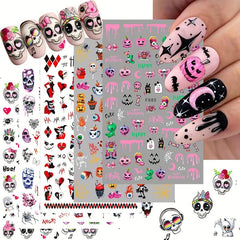 5pcs Halloween Nail Art Stickers Skull Pumpkin Bat Decals Self Adhesive