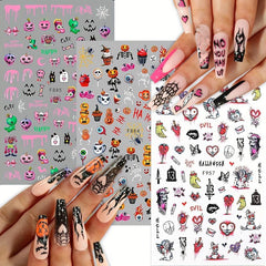 5pcs Halloween Nail Art Stickers Skull Pumpkin Bat Decals Self Adhesive