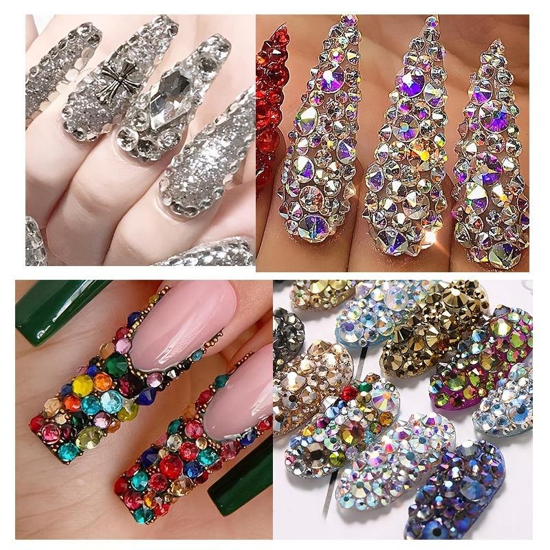 Crystal Nail Art Accessories Mixed Shapes DIY Decoration 6 Cell Pot