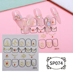 2 Sheets 3D Embossed Rhinestone Nail Art Stickers