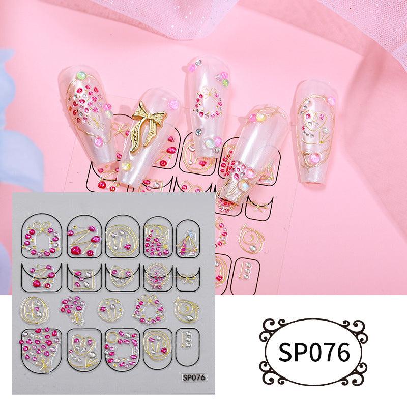 2 Sheets 3D Embossed Rhinestone Nail Art Stickers