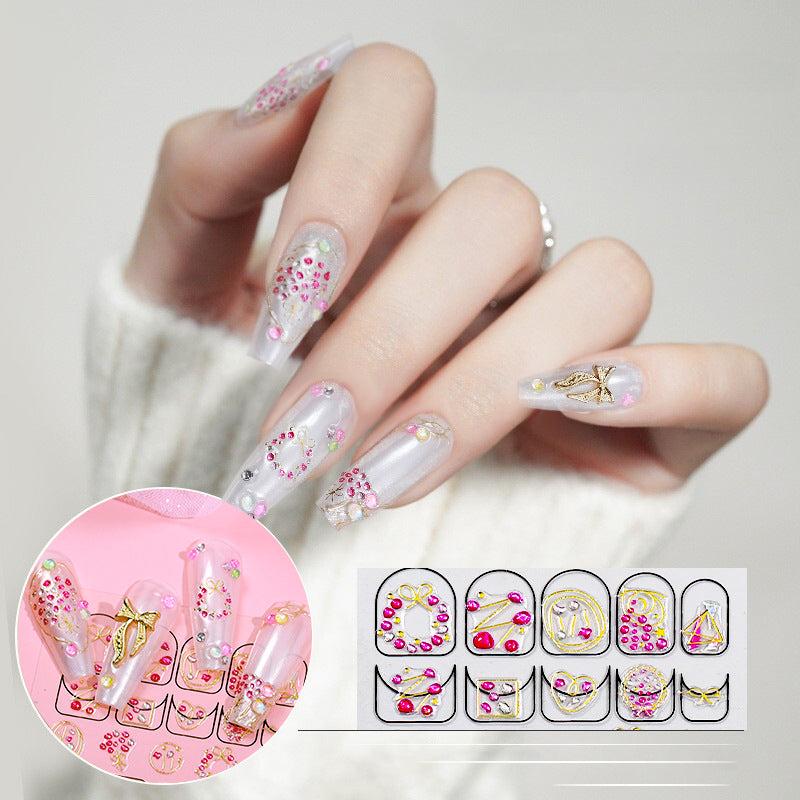 2 Sheets 3D Embossed Rhinestone Nail Art Stickers