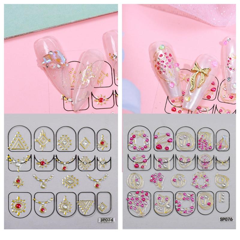2 Sheets 3D Embossed Rhinestone Nail Art Stickers