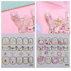 2 Sheets 3D Embossed Rhinestone Nail Art Stickers