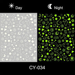 6pcs Luminous Nail Art Stickers Moon Star Heart Nail Art Decals Glow In The Dark