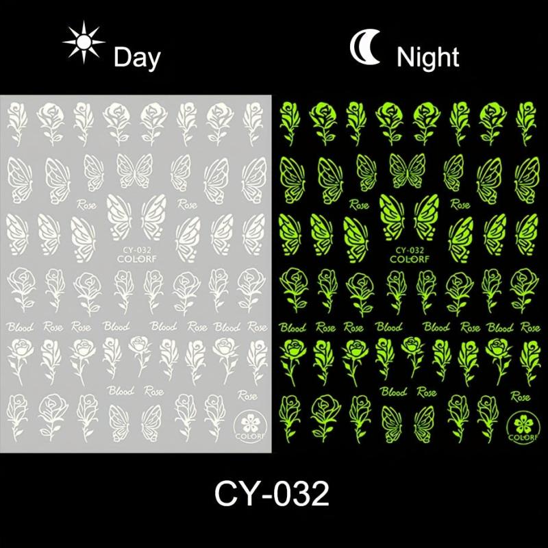 6pcs Luminous Nail Art Stickers Moon Star Heart Nail Art Decals Glow In The Dark