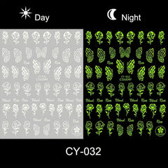 6pcs Luminous Nail Art Stickers Moon Star Heart Nail Art Decals Glow In The Dark