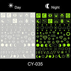 6pcs Luminous Nail Art Stickers Moon Star Heart Nail Art Decals Glow In The Dark