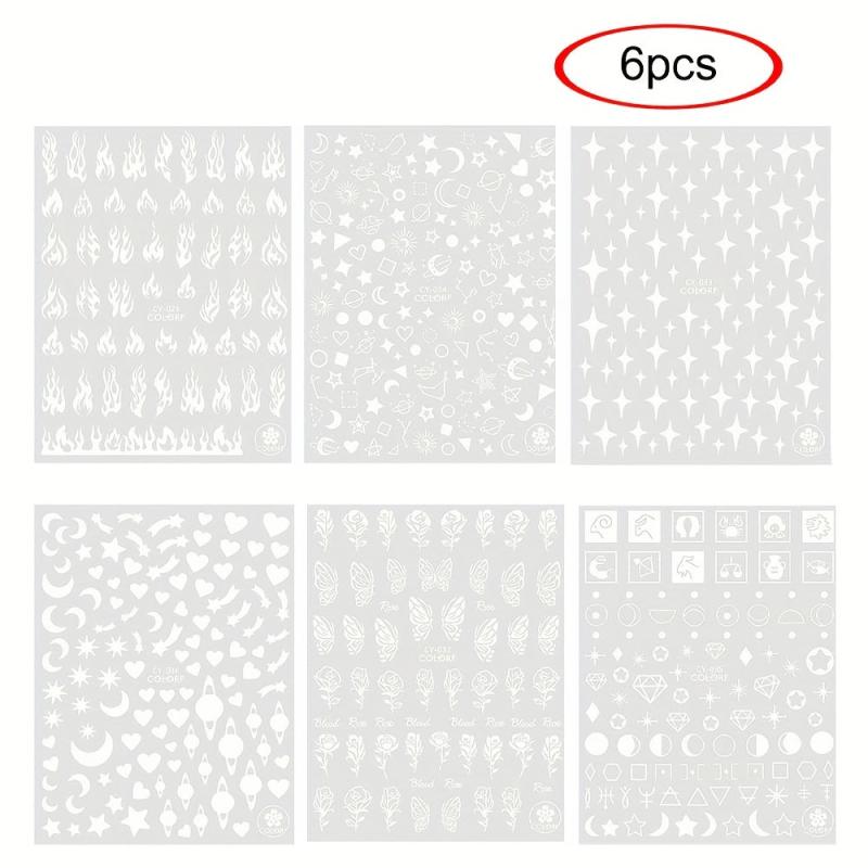 6pcs Luminous Nail Art Stickers Moon Star Heart Nail Art Decals Glow In The Dark