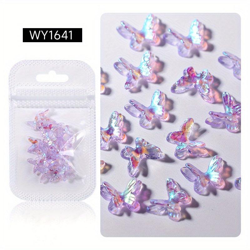 20 pcs 3D Aurora Butterfly Nail Charms with Rhinestones for DIY Manicure