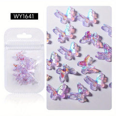 20 pcs 3D Aurora Butterfly Nail Charms with Rhinestones for DIY Manicure