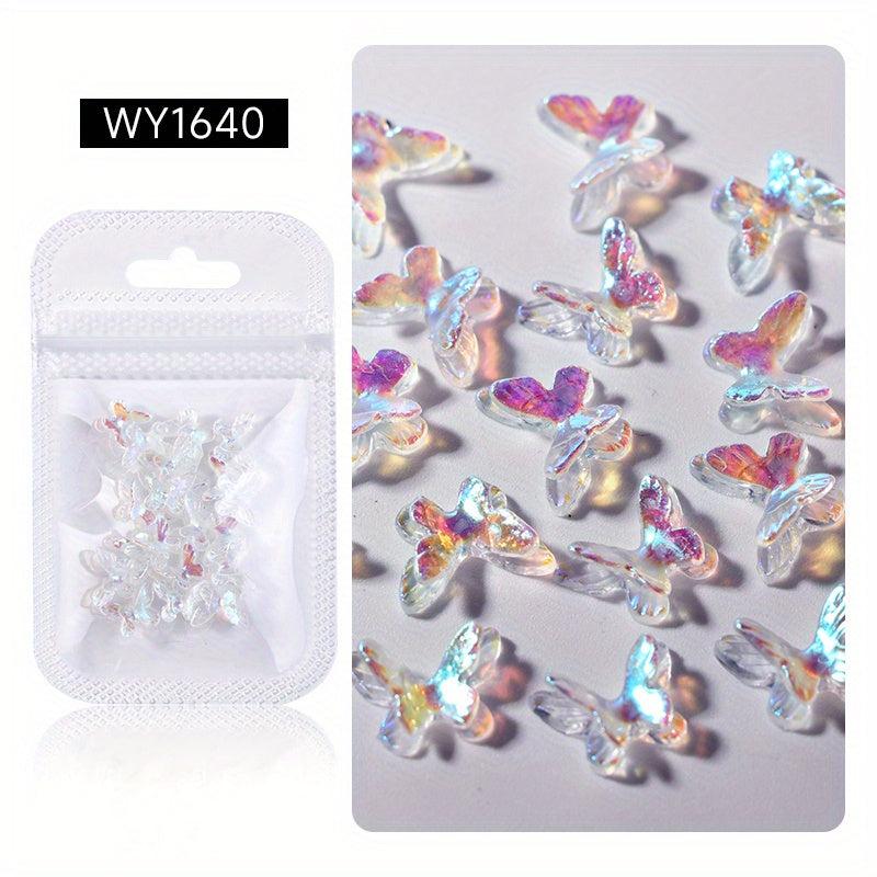 20 pcs 3D Aurora Butterfly Nail Charms with Rhinestones for DIY Manicure