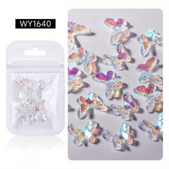 20 pcs 3D Aurora Butterfly Nail Charms with Rhinestones for DIY Manicure
