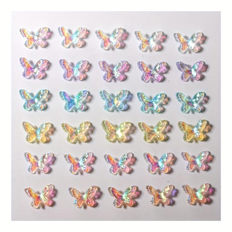 20 pcs 3D Aurora Butterfly Nail Charms with Rhinestones for DIY Manicure