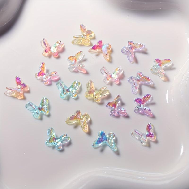 20 pcs 3D Aurora Butterfly Nail Charms with Rhinestones for DIY Manicure