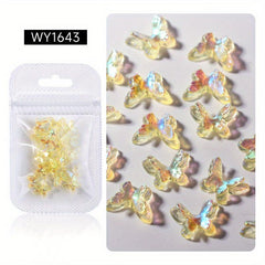 20 pcs 3D Aurora Butterfly Nail Charms with Rhinestones for DIY Manicure