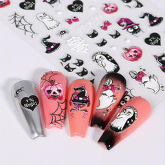 Halloween Nail Art Stickers 5D Ghost Pumpkin Spider Bat Decals DIY Nail Decor