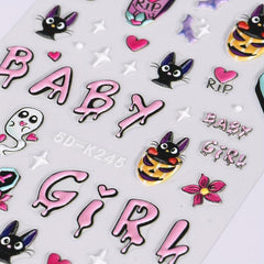 Halloween Nail Art Stickers 5D Ghost Pumpkin Spider Bat Decals DIY Nail Decor