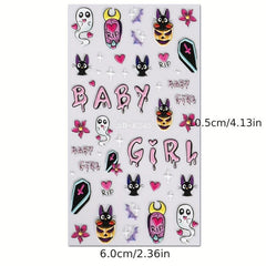 Halloween Nail Art Stickers 5D Ghost Pumpkin Spider Bat Decals DIY Nail Decor