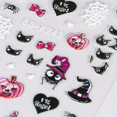 Halloween Nail Art Stickers 5D Ghost Pumpkin Spider Bat Decals DIY Nail Decor