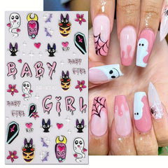 Halloween Nail Art Stickers 5D Ghost Pumpkin Spider Bat Decals DIY Nail Decor