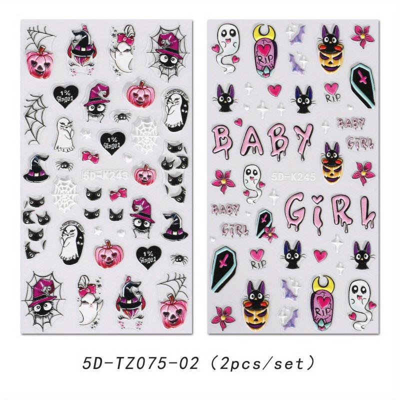 Halloween Nail Art Stickers 5D Ghost Pumpkin Spider Bat Decals DIY Nail Decor