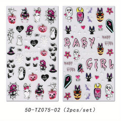 Halloween Nail Art Stickers 5D Ghost Pumpkin Spider Bat Decals DIY Nail Decor
