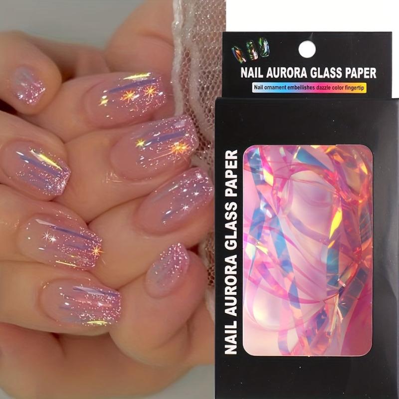 3D Broken Glass Stripe Nail Decals - Stunning Aurora Glass Nail Art