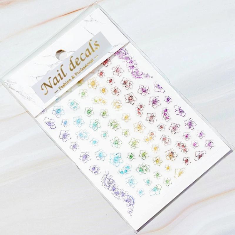 Colorful Laser Flower Nail Art Sticker for Women