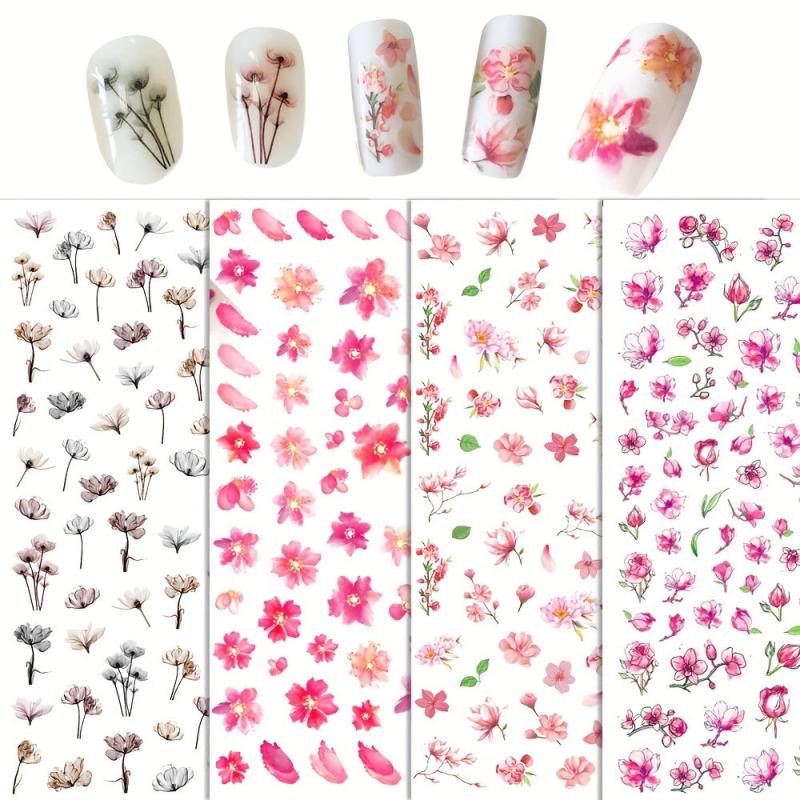 Spring Flower Nail Art Stickers Decals 3D Self Adhesive Nail Accessories