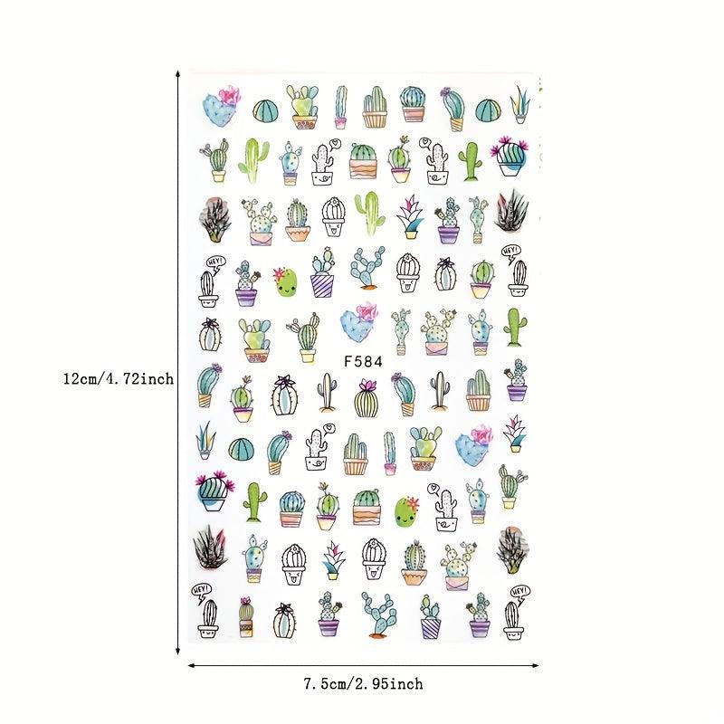 Cactus Leaves Nail Art Stickers Decals Self Adhesive Summer Nail Supplies
