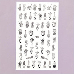 Cactus Leaves Nail Art Stickers Decals Self Adhesive Summer Nail Supplies