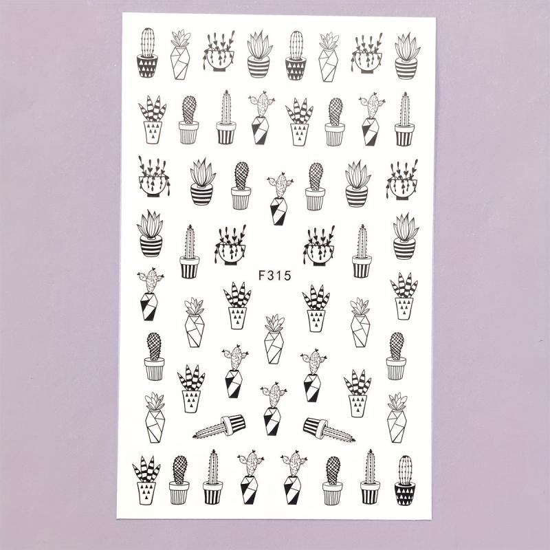 Cactus Leaves Nail Art Stickers Decals Self Adhesive Summer Nail Supplies