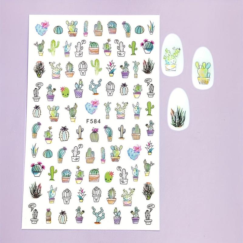 Cactus Leaves Nail Art Stickers Decals Self Adhesive Summer Nail Supplies
