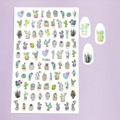 Cactus Leaves Nail Art Stickers Decals Self Adhesive Summer Nail Supplies