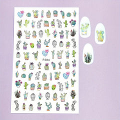 Cactus Leaves Nail Art Stickers Decals Self Adhesive Summer Nail Supplies