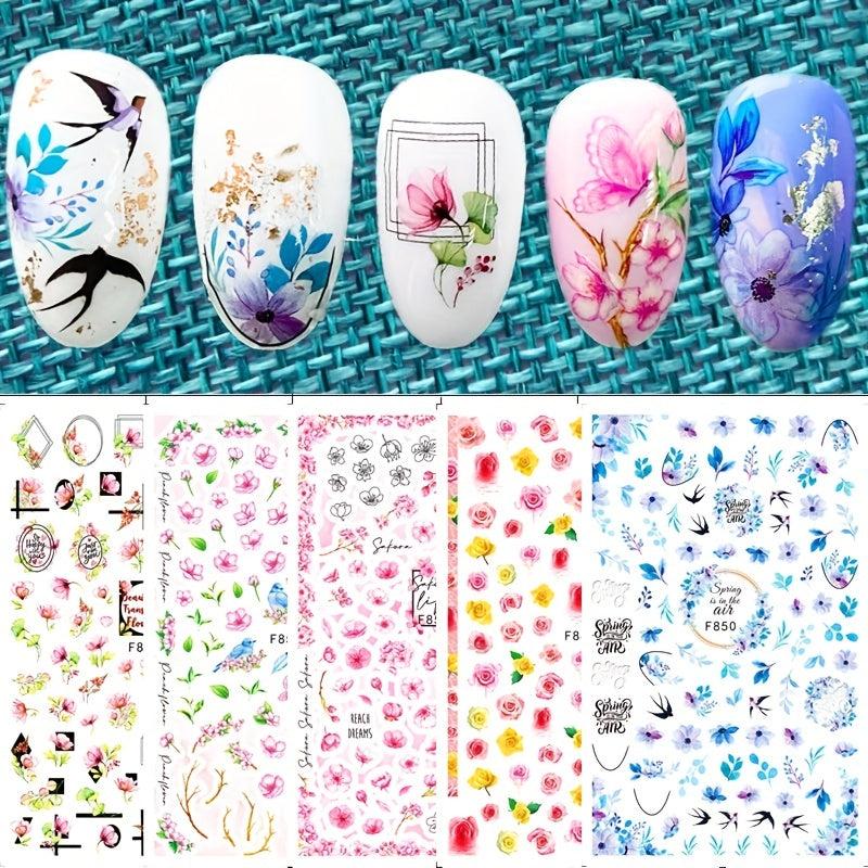 Spring Flower Nail Stickers 3D Self Adhesive Decals