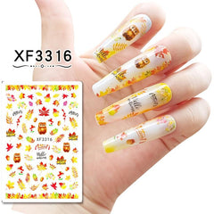 3D Maple Leaf Nail Art Stickers Decals Self Adhesive Manicure DIY Supplies