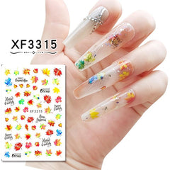 3D Maple Leaf Nail Art Stickers Decals Self Adhesive Manicure DIY Supplies