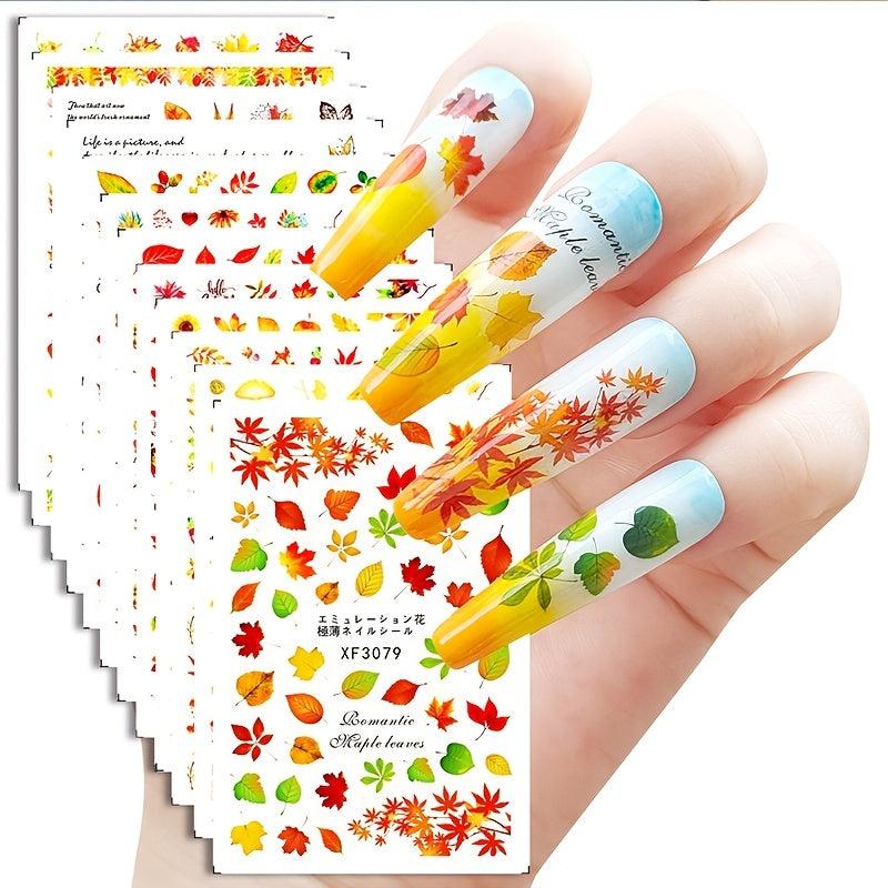 3D Maple Leaf Nail Art Stickers Decals Self Adhesive Manicure DIY Supplies