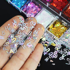 Holographic Glitter Letter Nail Art Flakes 3D Alphabet Paillette Decoration