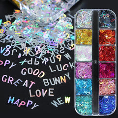 Holographic Glitter Letter Nail Art Flakes 3D Alphabet Paillette Decoration