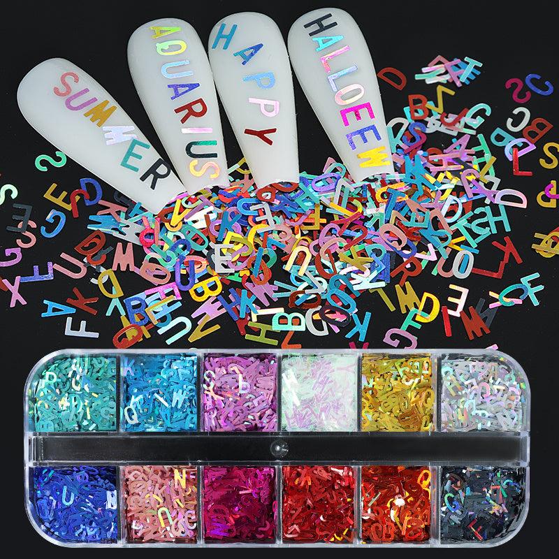Holographic Glitter Letter Nail Art Flakes 3D Alphabet Paillette Decoration